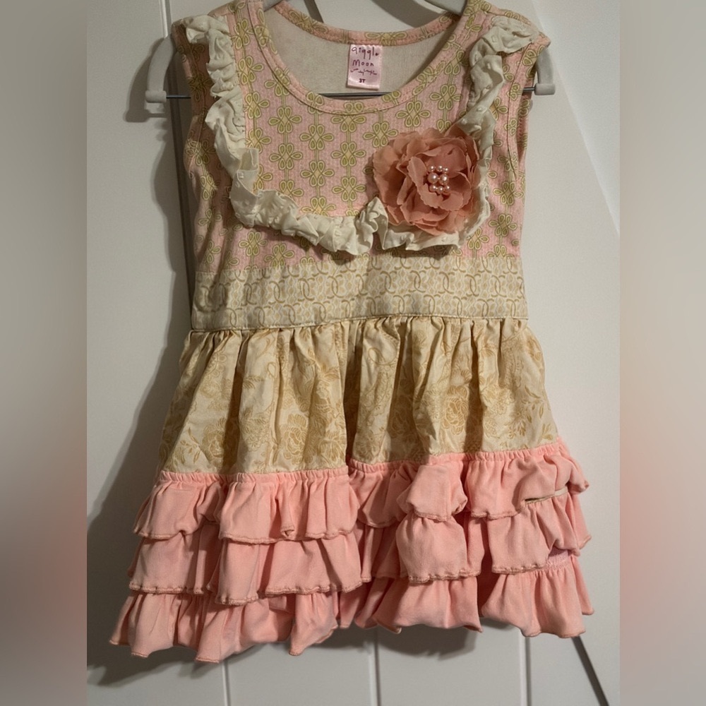 Girls 3T Giggle Moon Pink Ruffle Top with Ruffle Leggings